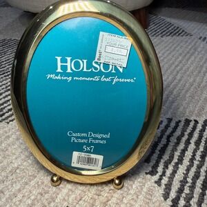 Holson 5x7 Oval Brass Tone Picture Frame Tabletop Vintage Style Ball Feet